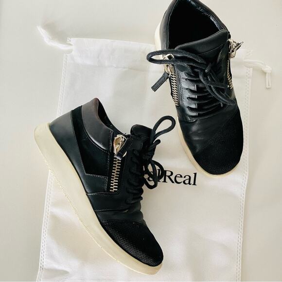 GIUSEPPE ZANOTTI Black White Leather Fabric Zipper Zip Lace Up Sneakers Shoes 37 - Picture 2 of 16